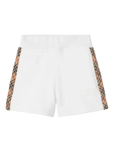 Burberry Babies' 格纹边饰棉短裤 In White