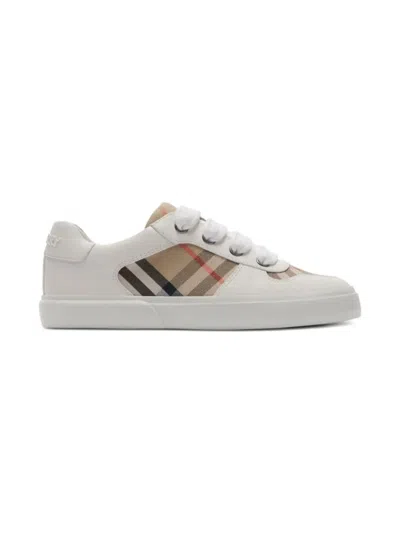 Burberry Babies' Check-pattern Sneakers In White