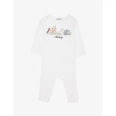 Burberry Babies' White Albern Teddy-print Stretch-cotton Romper 1-9