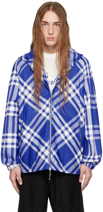 Burberry White & Blue Check Jacket In Knight Ip Check