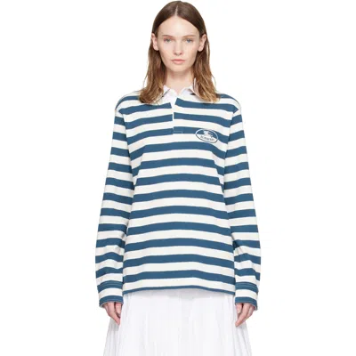 Burberry White & Blue Knight Stamp Cotton Rugby Polo