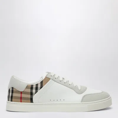 Burberry White And Check Leather Sneakers