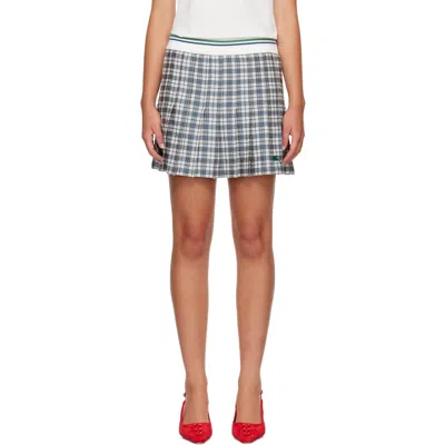 Burberry White & Navy Pleated Check Tennis Miniskirt In C5689 Peacock Blue I