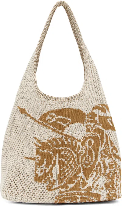 Burberry White & Tan Large Ekd Crochet Tote