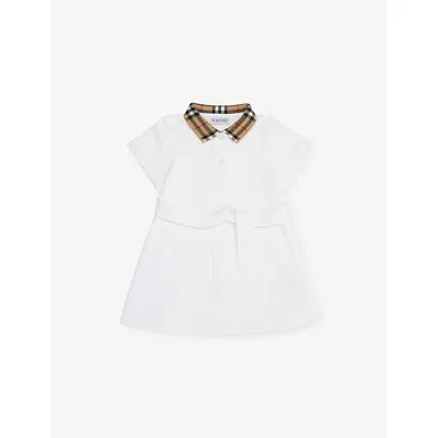 Burberry Kids' White Astrid Check-print-collar Cotton-piqué Dress 6 Months-