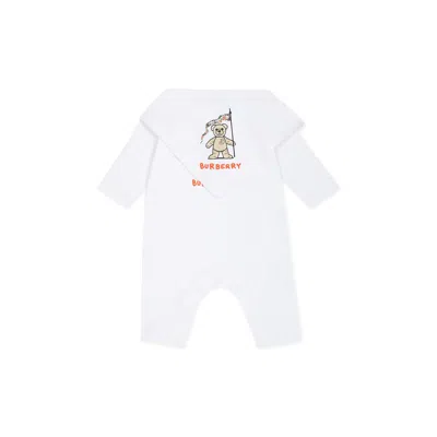 Burberry White Babygrow Set For Babykids With Bear