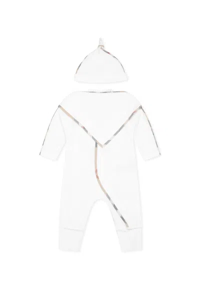 Burberry White Babygrow Set For Babykids With Vintage Check