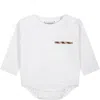 BURBERRY WHITE BODYSUIT FOR BABIES WITH VINTAGE CHECK DETAIL ON THE POCKET