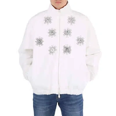 Pre-owned Burberry White Bottle Cap Detail Jersey Track Bomber Jacket