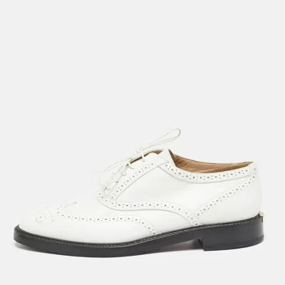 Pre-owned Burberry White Brogue Leather Gennie Lace Up Oxfords Size 40