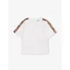 Burberry Childrens Check Trim Cotton T-shirt In White