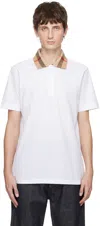 Burberry Check-collar White Polo Shirt With Three-button Placket In White