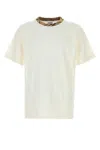 Burberry White Crewneck T-shirt With Check Motif On The Collar In Cotton Man In Gray