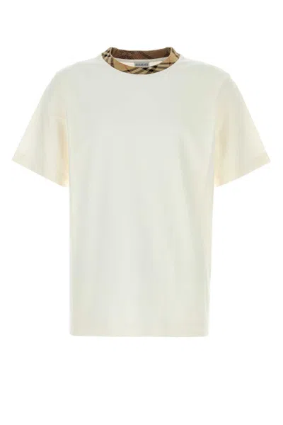 Burberry White Check Trim Cotton T-shirt In Gray
