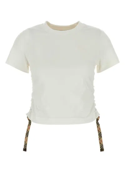 BURBERRY WHITE CHECK-TRIM T-SHIRT