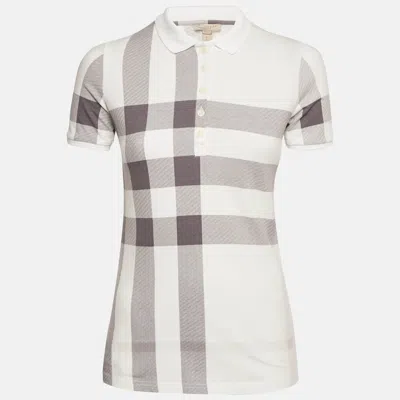 Pre-owned Burberry White Checked Cotton Polo T-shirt S