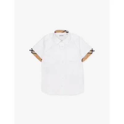 Burberry Kids' White Checked-trim Logo-embroidered Cotton-poplin Shirt 4-1