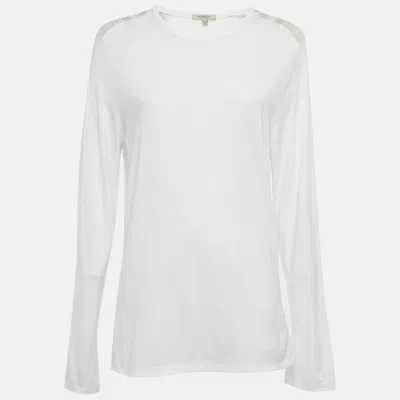 Pre-owned Burberry White Checks Shoulder Jersey Long Sleeve T-shirt M