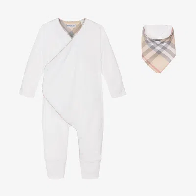 Burberry White Cotton Babysuit Gift Set