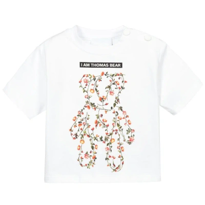 Burberry White Cotton Bear Baby T-shirt