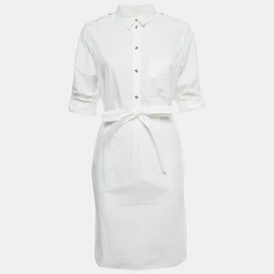 Pre-owned Burberry White Cotton Belted Mini Dress M