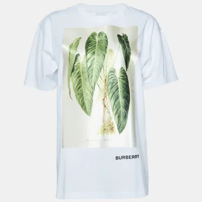 Pre-owned Burberry White Cotton Botanical Sketch Appliqued T-shirt Xs