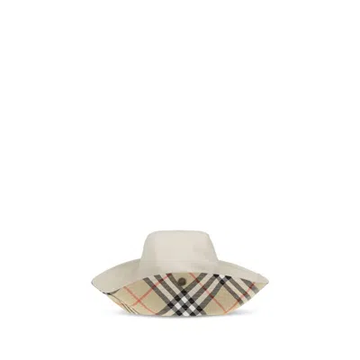 Burberry White Cotton Bucket Hat In Multi
