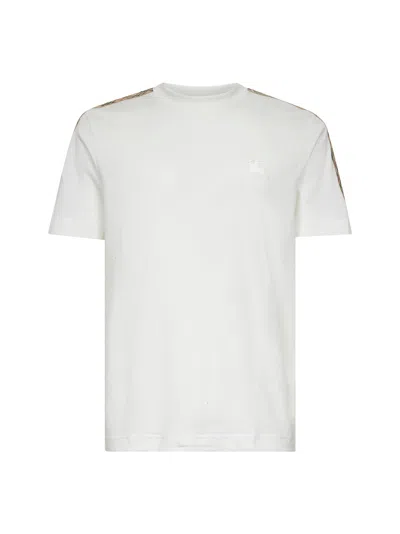 BURBERRY WHITE COTTON CHECK TRIMS T-SHIRT