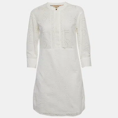 Pre-owned Burberry White Cotton Daniela Eyelet Shirt Dress S
