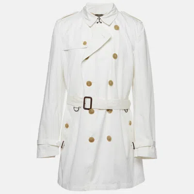 Pre-owned Burberry White Cotton Double Breasted Trench Coat Xxl