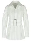 Burberry Belted Pinstriped Cotton-poplin Shirt In White