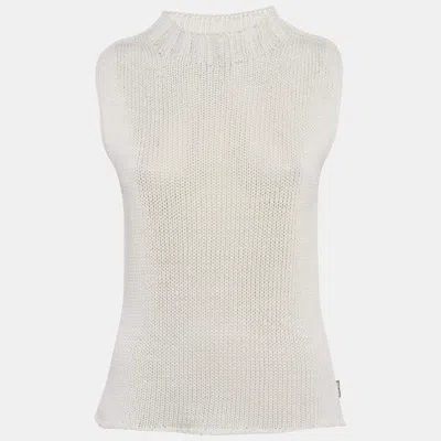 Pre-owned Burberry White Cotton Knit Sleeveless Top M