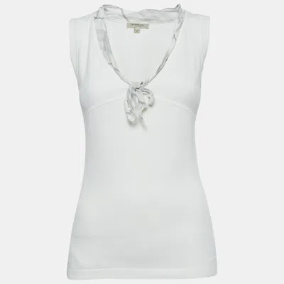 Pre-owned Burberry White Cotton Knit Tie-up Neck Detail Sleeveless Top S