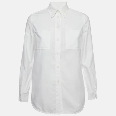 Pre-owned Burberry White Cotton Label Applique Button Shirt Xs