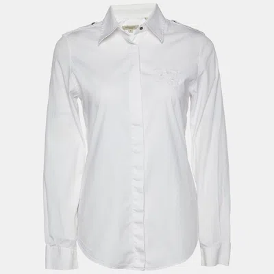Pre-owned Burberry White Cotton Logo Embroidered Long Sleeve Shirt S