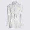 Burberry Belted Pinstriped Cotton-poplin Shirt In White