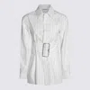 Burberry Belted Pinstriped Cotton-poplin Shirt In String/coal