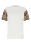 Burberry White T-shirt With Vintage Check Motif On The Sleeves In Cotton Woman