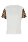 Burberry White T-shirt With Vintage Check Motif On The Sleeves In Cotton Woman In White