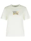 Burberry Ribbed Cotton T-shirt With Equestrian Motif And Logo Patch In White