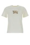 Burberry Ribbed Cotton T-shirt With Equestrian Motif And Logo Patch In White