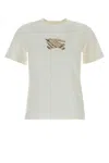 Burberry Ribbed Cotton T-shirt With Equestrian Motif And Logo Patch In White