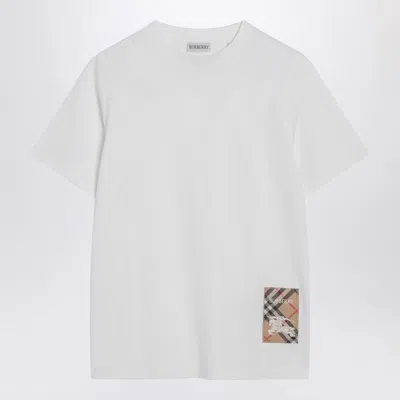 Burberry Women White T-shirt With Logo Patch With Check Motif On The Front In Cotton Woman In Neutral