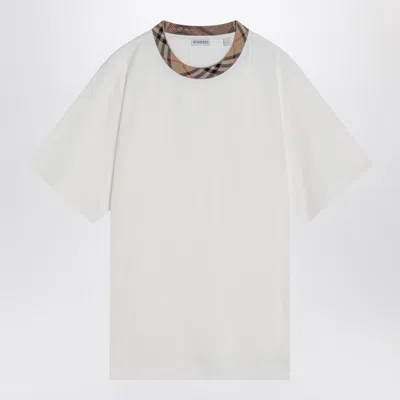 Burberry White Cotton T-shirt With Check Finishes Men
