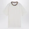 Burberry White Cotton T-shirt With Check Finishes In Multi