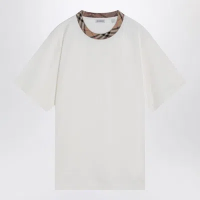 Burberry White Cotton T-shirt With Check Finishes In Multi