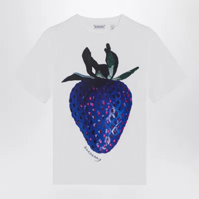 BURBERRY WHITE COTTON T-SHIRT WITH LOGO PRINT