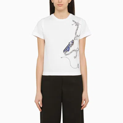BURBERRY BURBERRY | WHITE COTTON T-SHIRT WITH PRINT