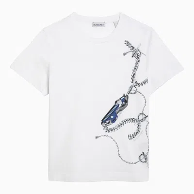 BURBERRY BURBERRY WHITE COTTON T-SHIRT WITH PRINT WOMEN
