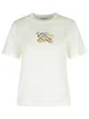Burberry Ribbed Cotton T-shirt With Equestrian Motif And Logo Patch In White